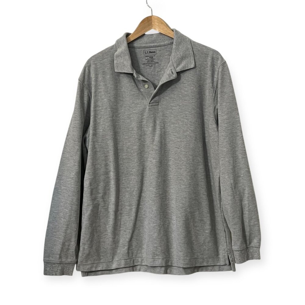 L.L.Bean Men’s Polo Shirt Long Sleeve Gray Traditional Fit Large Cotton Casual